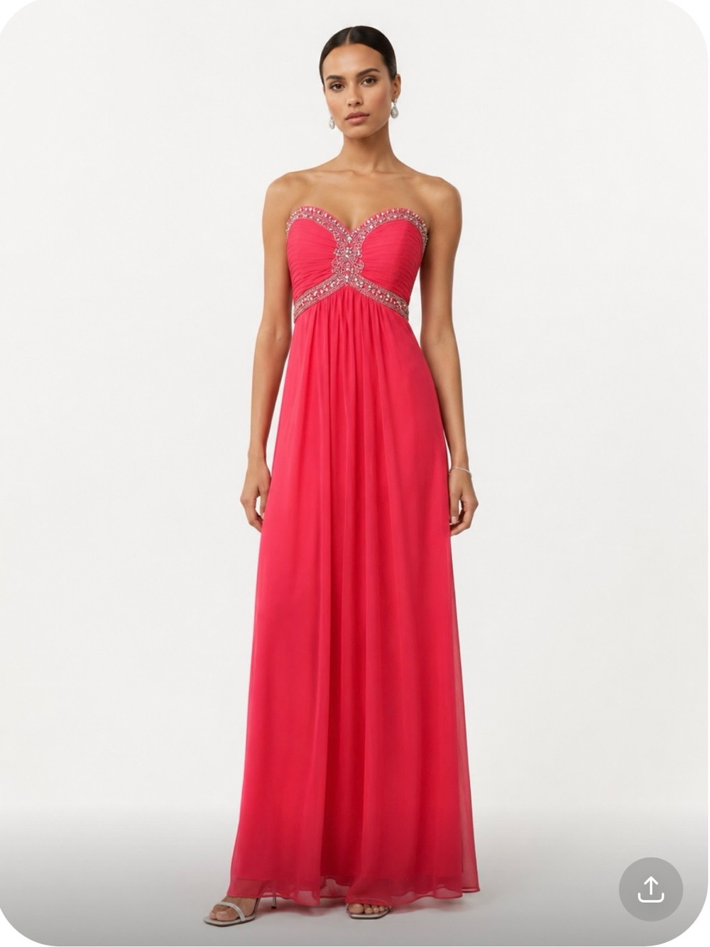 XSCAPE Strapless Beaded Empire-Waist Evening Dress Coral Size 12